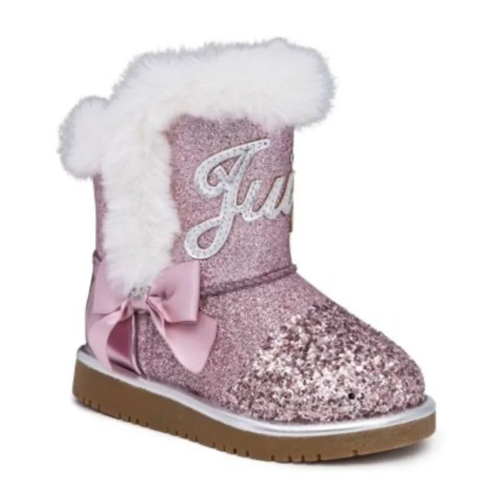 Juicy Couture Girls Lil Banning Glitter Rose Pink Faux Fur Lined Winter Boots